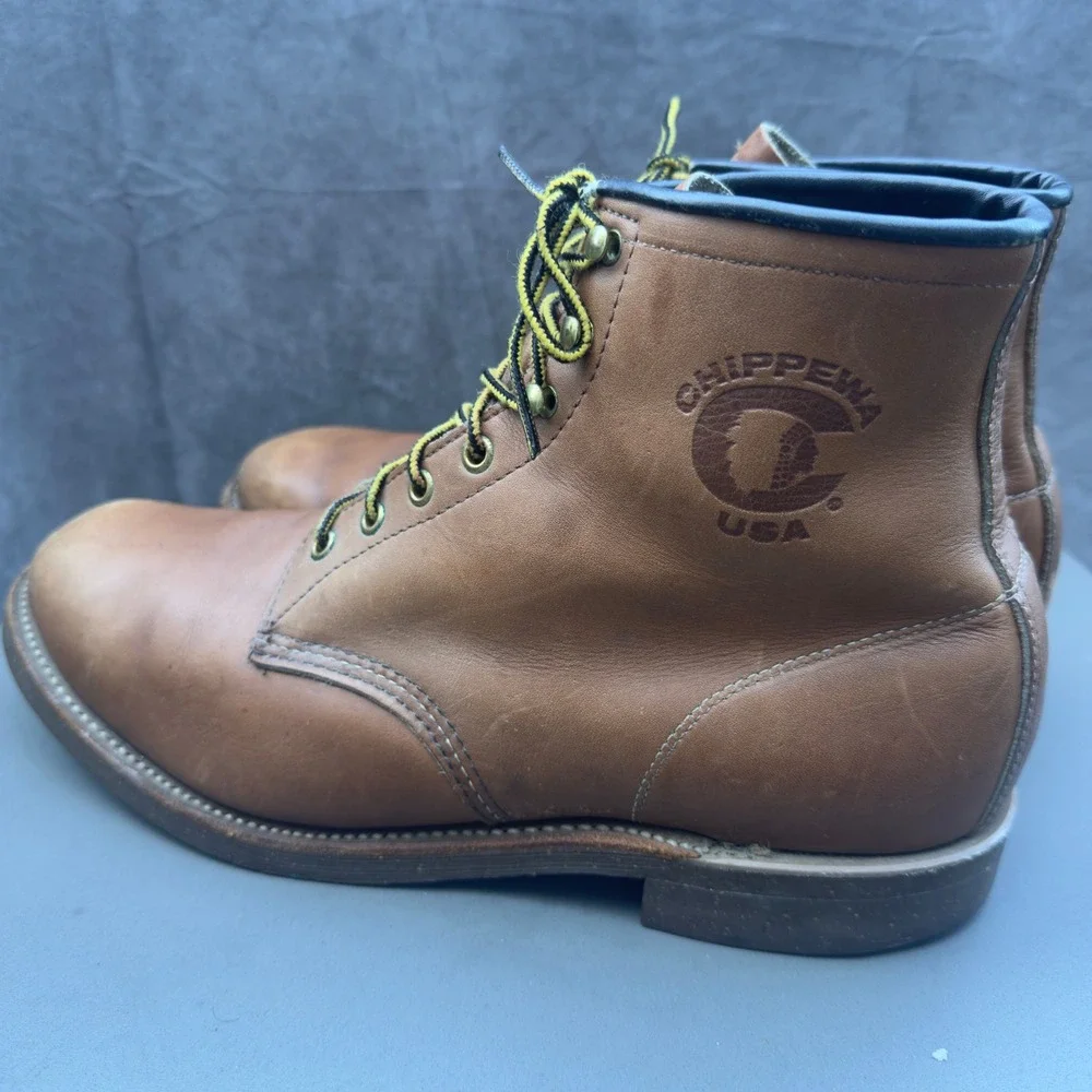 Chippewa USA Tan Leather Work Boots Size 10 Men's Brown Lace Up